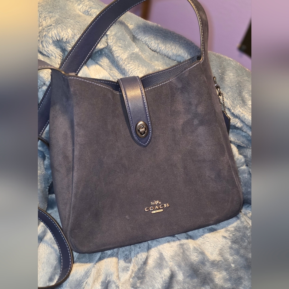 Coach Navy Blue Suede Shoulder Bag